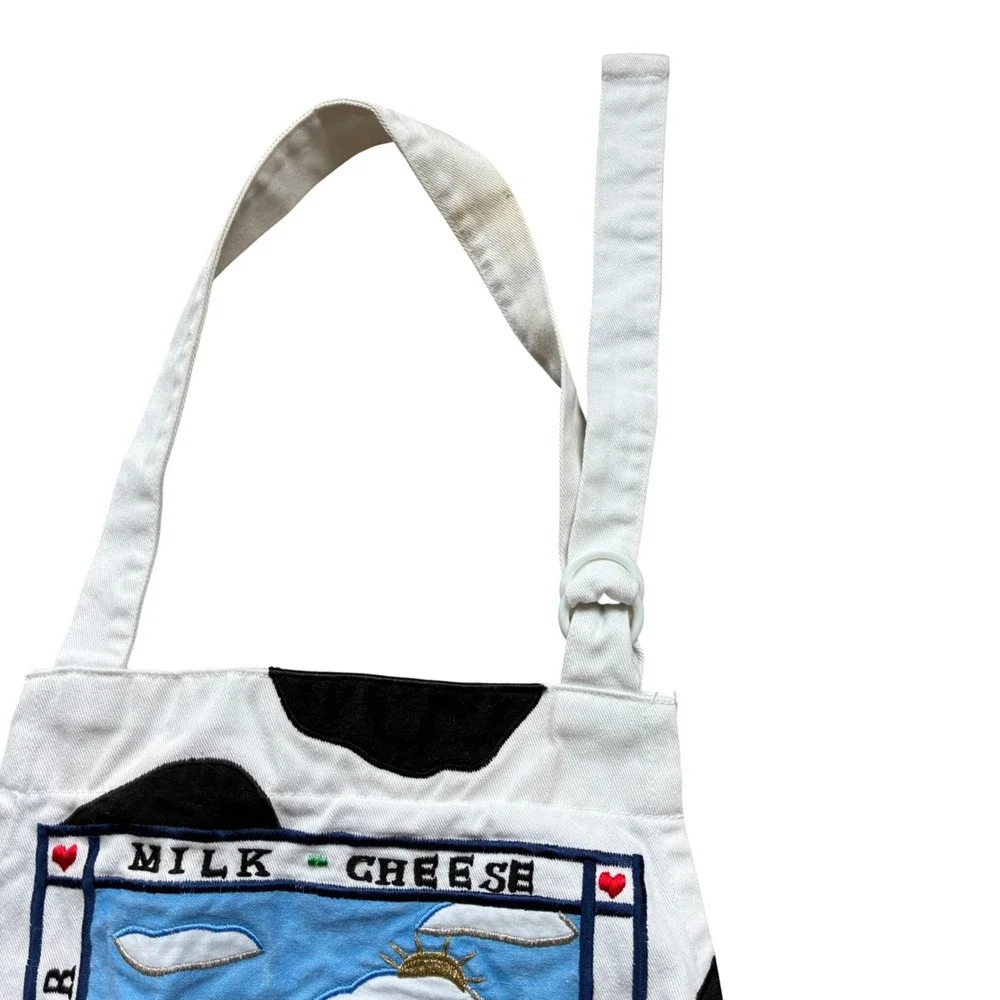 Cottagecore Cow Print Apron OS White Black Good Embroidered Dairy Farmcore